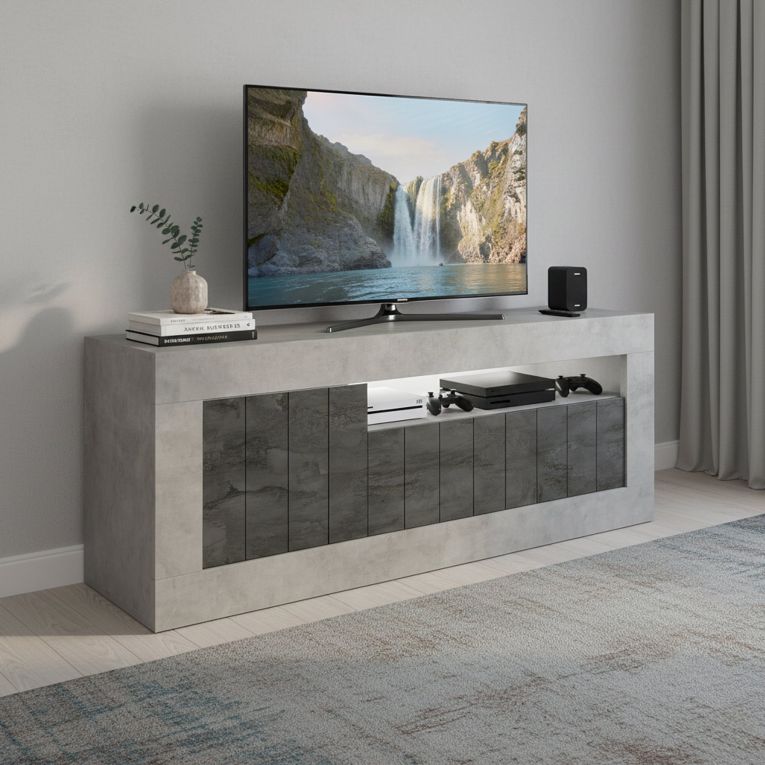 Porta TV cemento e ardesia 138x42x56h cm 3 ante - Iole