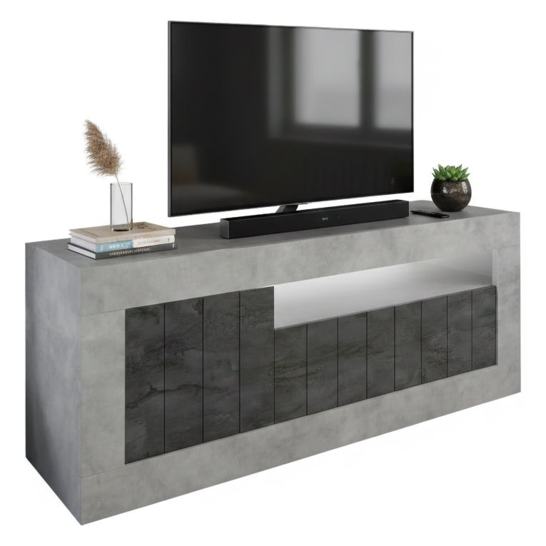 Porta TV cemento e ardesia 138x42x56h cm 3 ante - Iole