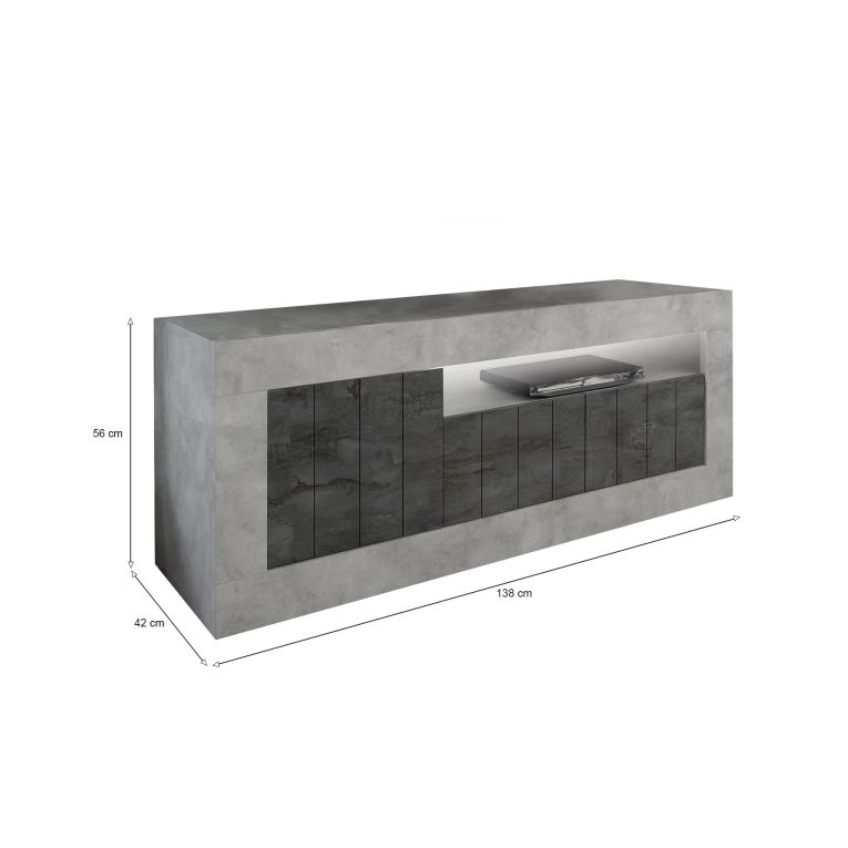 Porta TV cemento e ardesia 138x42x56h cm 3 ante - Iole