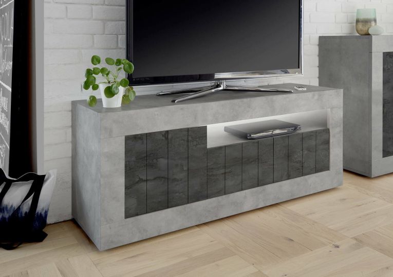 Porta TV cemento e ardesia 138x42x56h cm 3 ante - Iole