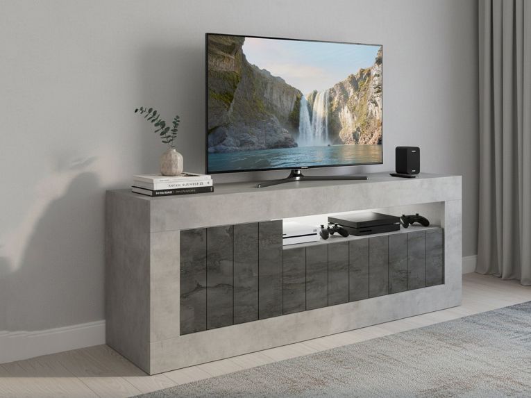 Porta TV cemento e ardesia 138x42x56h cm 3 ante - Iole
