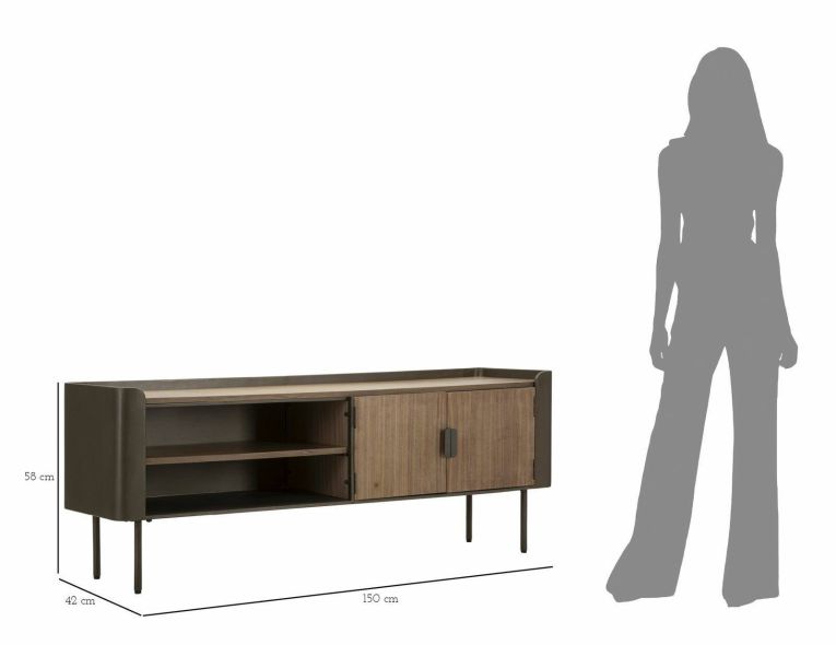 Porta TV grigio e marrone 150x42x58h cm 2 ante - Cannon