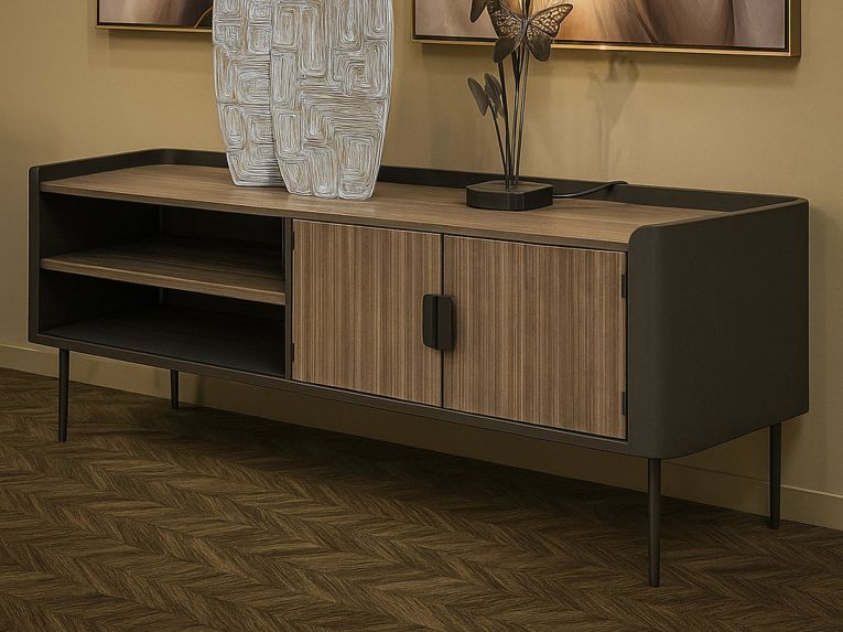 Porta TV grigio e marrone 150x42x58h cm 2 ante - Cannon