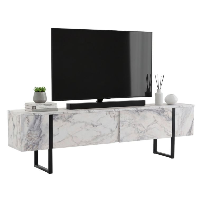 Porta TV marmo e nero 180x29x50h cm 2 ante - Lilith