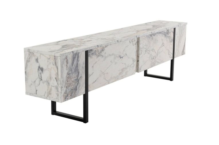Porta TV marmo e nero 180x29x50h cm 2 ante - Lilith