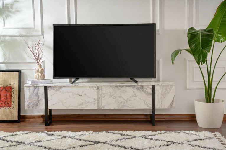Porta TV marmo e nero 180x29x50h cm 2 ante - Lilith
