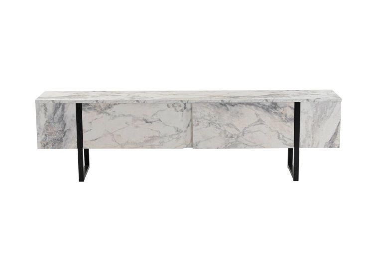 Porta TV marmo e nero 180x29x50h cm 2 ante - Lilith