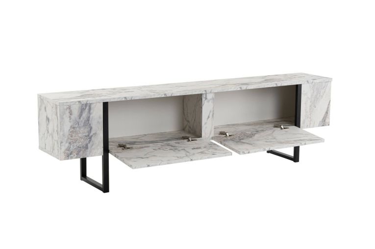 Porta TV marmo e nero 180x29x50h cm 2 ante - Lilith