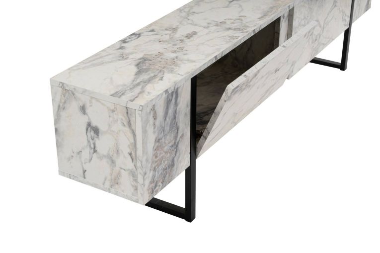 Porta TV marmo e nero 180x29x50h cm 2 ante - Lilith