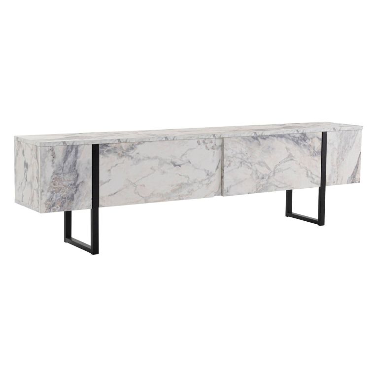 Porta TV marmo e nero 180x29x50h cm 2 ante - Lilith