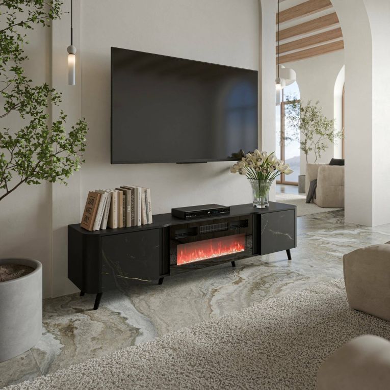 Porta TV marmo e nero 190x40x58h cm 2 ante - Vicino
