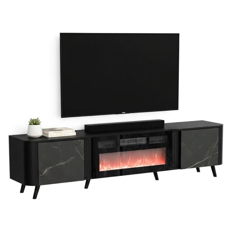 Porta TV marmo e nero 190x40x58h cm 2 ante - Vicino