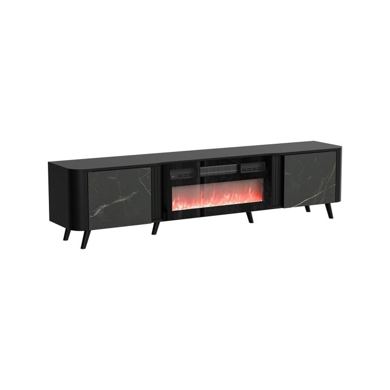 Porta TV marmo e nero 190x40x58h cm 2 ante - Vicino