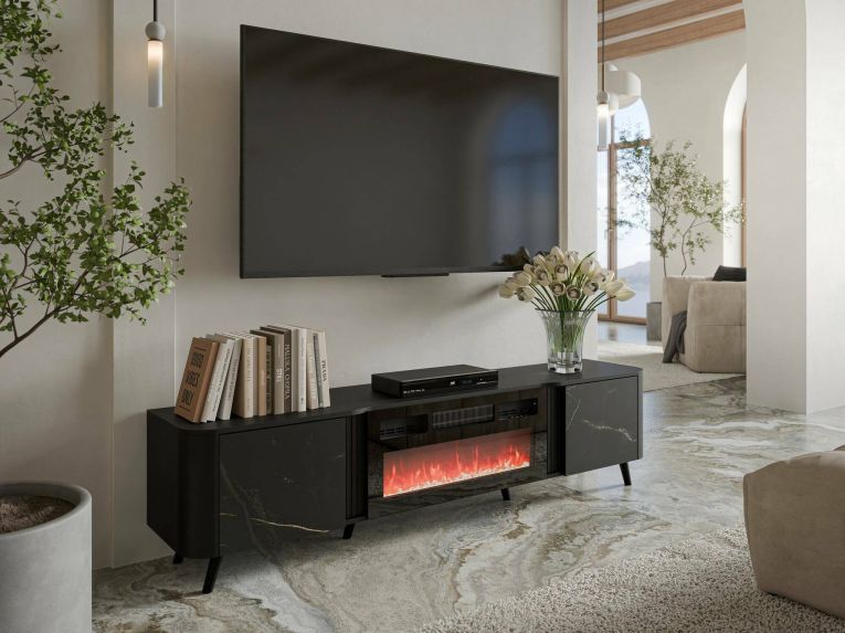 Porta TV marmo e nero 190x40x58h cm 2 ante - Vicino