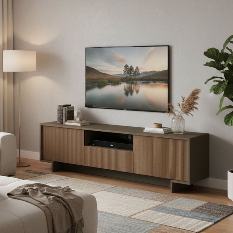 Porta TV marrone e noce 170x42x48h cm 2 ante e 1 cassetto - Atina