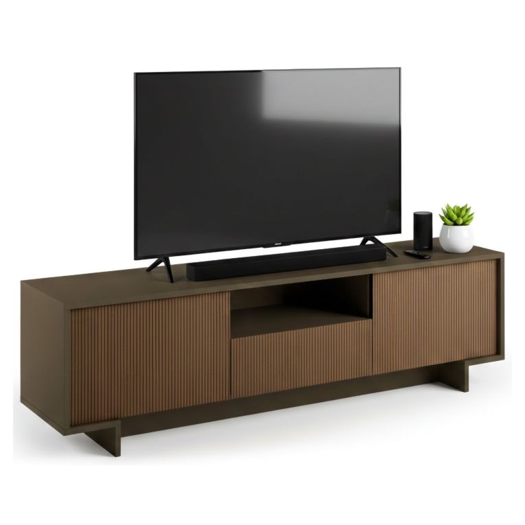 Porta TV marrone e noce 170x42x48h cm 2 ante e 1 cassetto - Atina