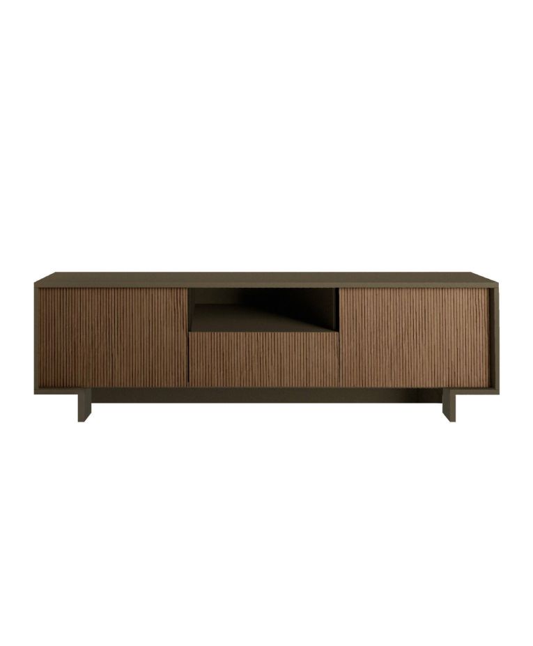 Porta TV marrone e noce 170x42x48h cm 2 ante e 1 cassetto - Atina