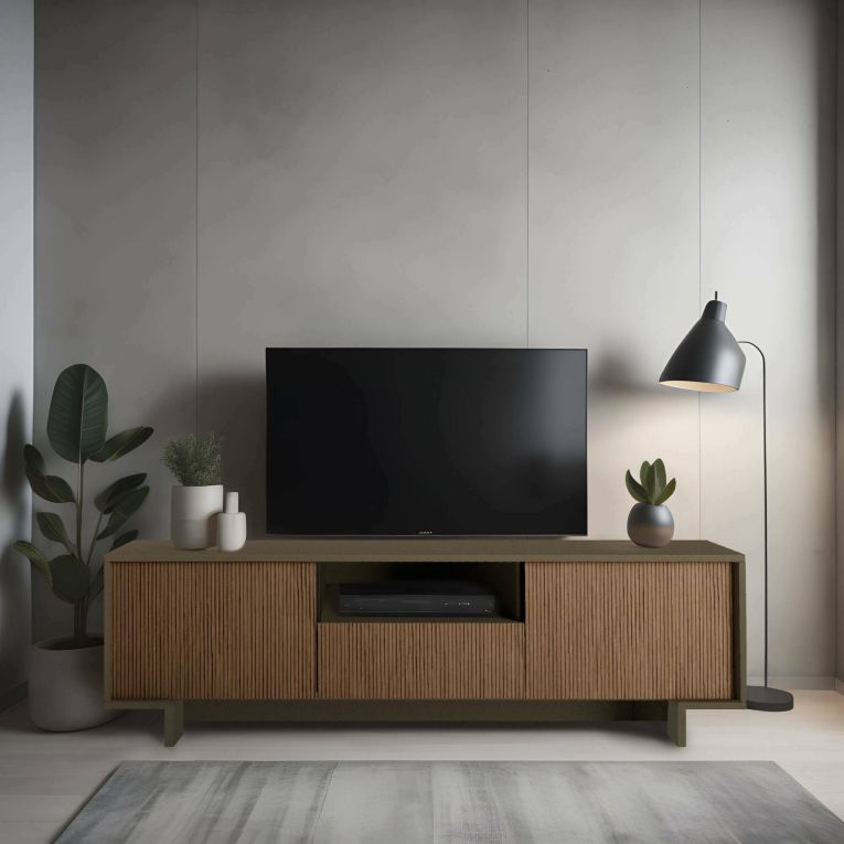 Porta TV marrone e noce 170x42x48h cm 2 ante e 1 cassetto - Atina