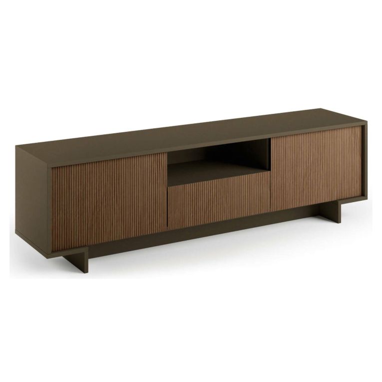 Porta TV marrone e noce 170x42x48h cm 2 ante e 1 cassetto - Atina