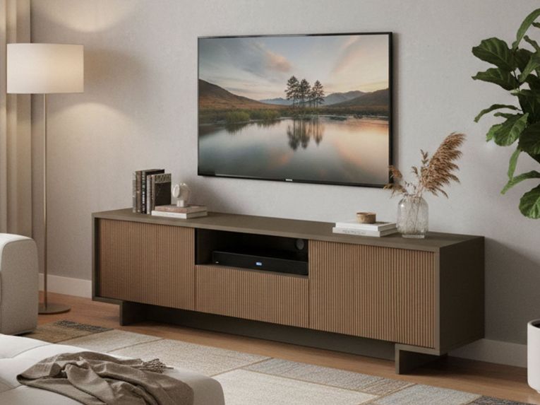 Porta TV marrone e noce 170x42x48h cm 2 ante e 1 cassetto - Atina
