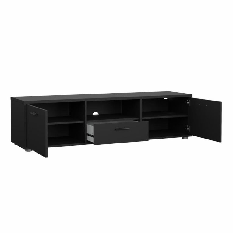 Porta TV nero 147x39x38h cm 2 ante e 1 cassetto - Charo