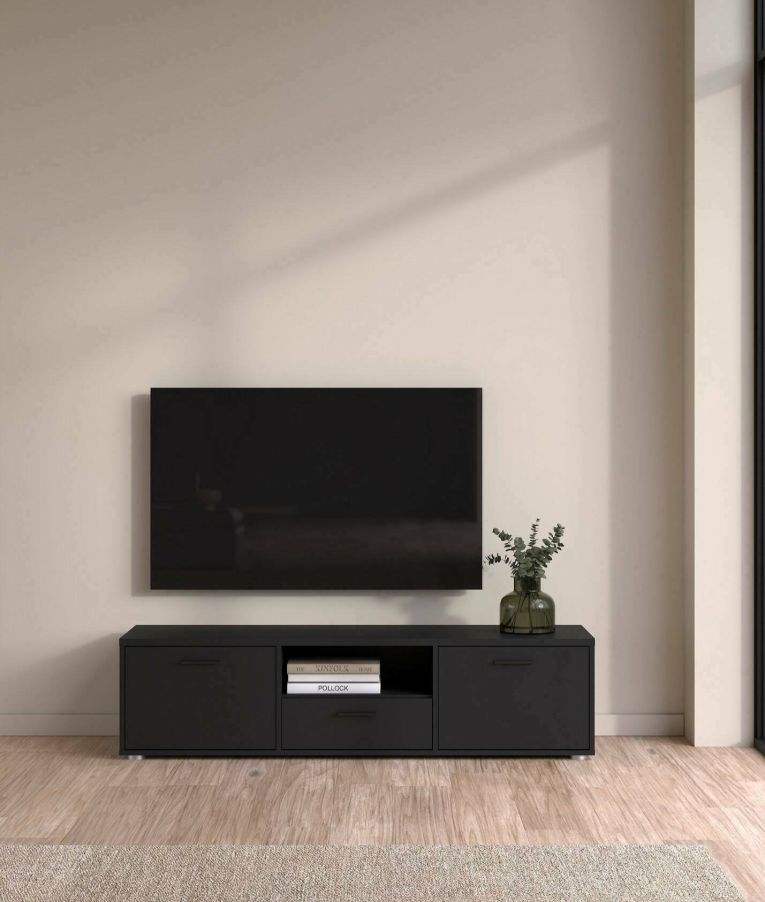 Porta TV nero 147x39x38h cm 2 ante e 1 cassetto - Charo