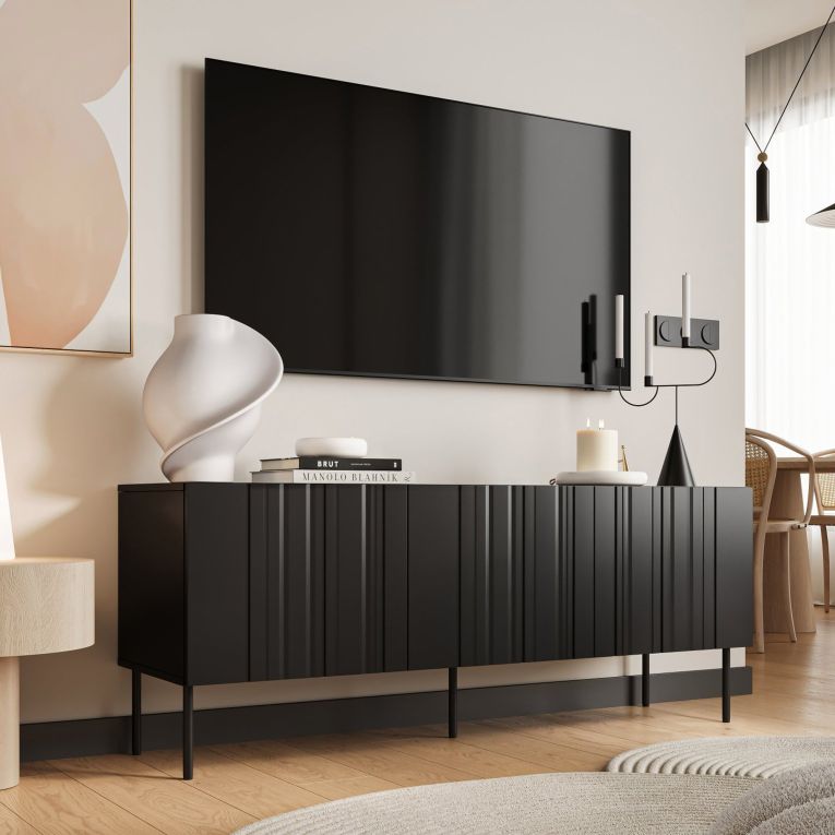 Porta TV nero 150x42x60h cm 3 ante - Frassino