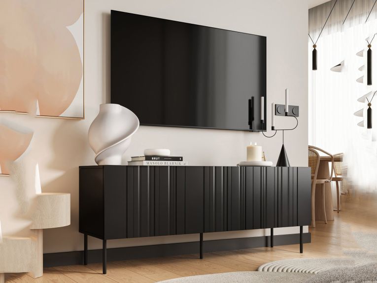 Porta TV nero 150x42x60h cm 3 ante - Frassino