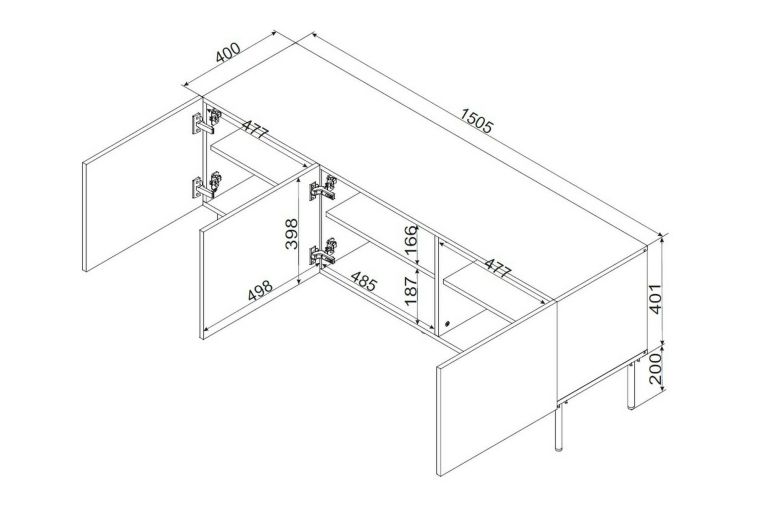Porta TV nero 151x40x60h cm 3 ante - Sarzana