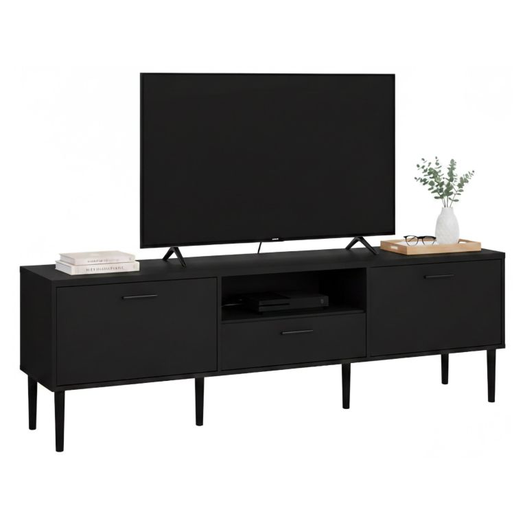 Porta TV nero 177x39x56h cm 2 ante e 1 cassetto - Anselme