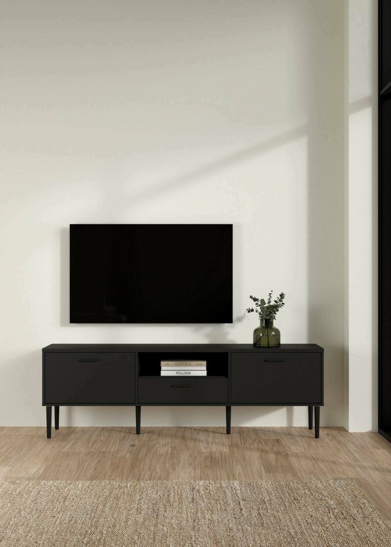 Porta TV nero 177x39x56h cm 2 ante e 1 cassetto - Anselme