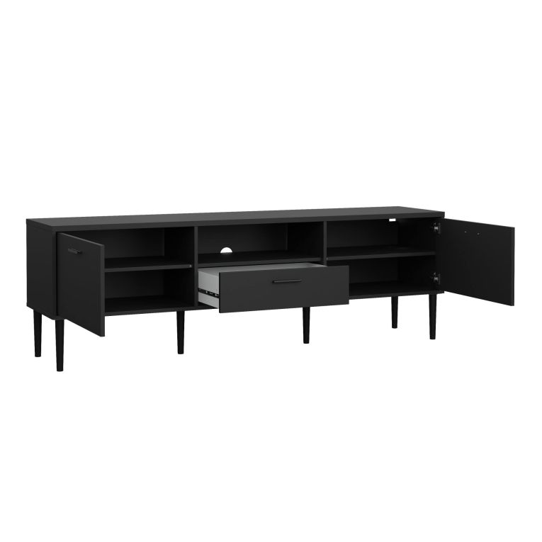 Porta TV nero 177x39x56h cm 2 ante e 1 cassetto - Anselme