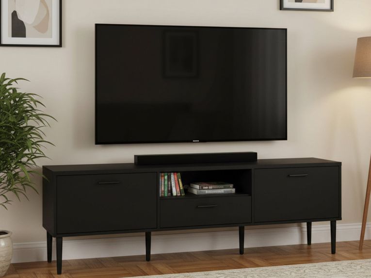 Porta TV nero 177x39x56h cm 2 ante e 1 cassetto - Anselme