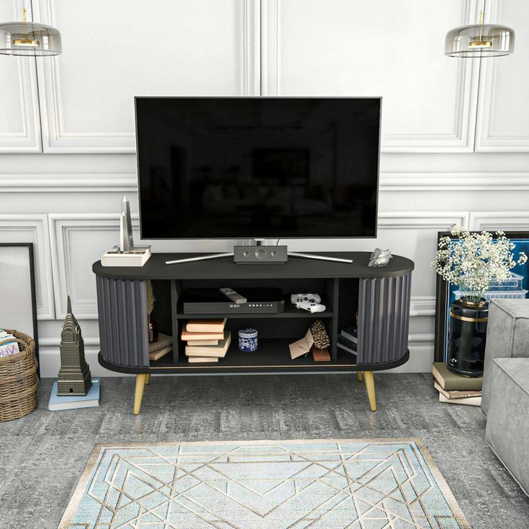Porta TV nero e antracite 140x43x64h cm 2 ante - Bailu