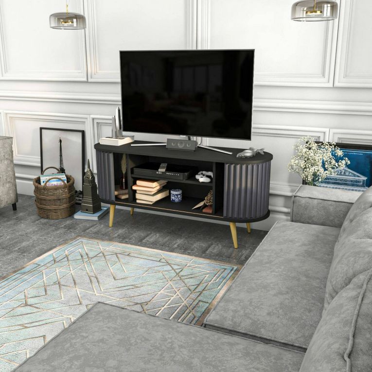 Porta TV nero e antracite 140x43x64h cm 2 ante - Bailu