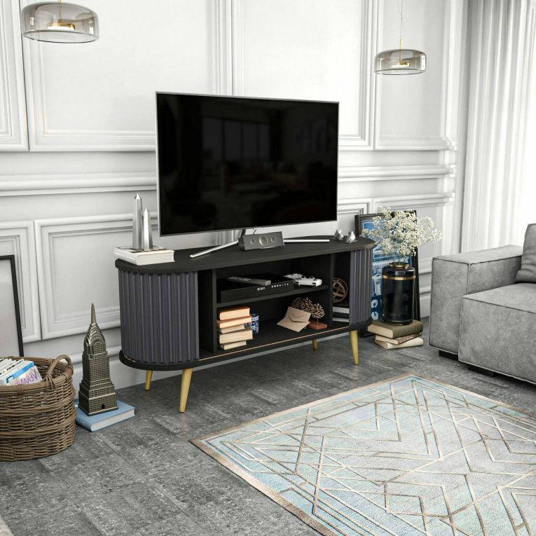 Porta TV nero e antracite 140x43x64h cm 2 ante - Bailu