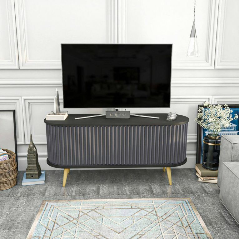 Porta TV nero e antracite 140x43x64h cm 2 ante - Bailu