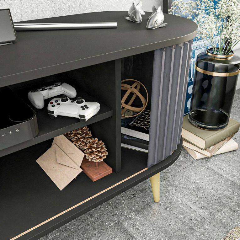 Porta TV nero e antracite 140x43x64h cm 2 ante - Bailu
