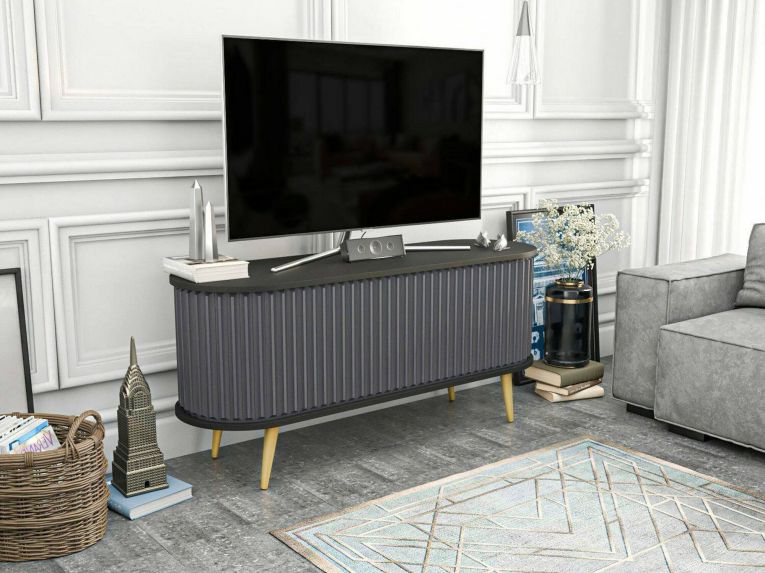 Porta TV nero e antracite 140x43x64h cm 2 ante - Bailu