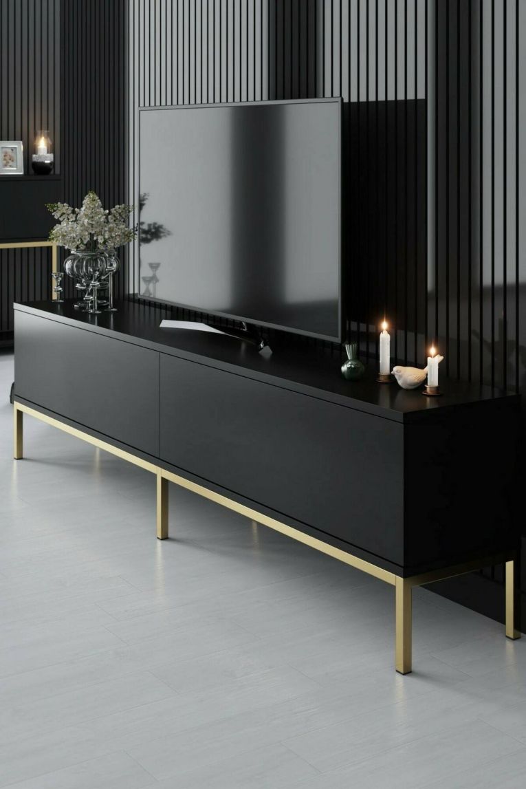 Porta TV nero e oro 180x30x47h cm modulabile - Espero