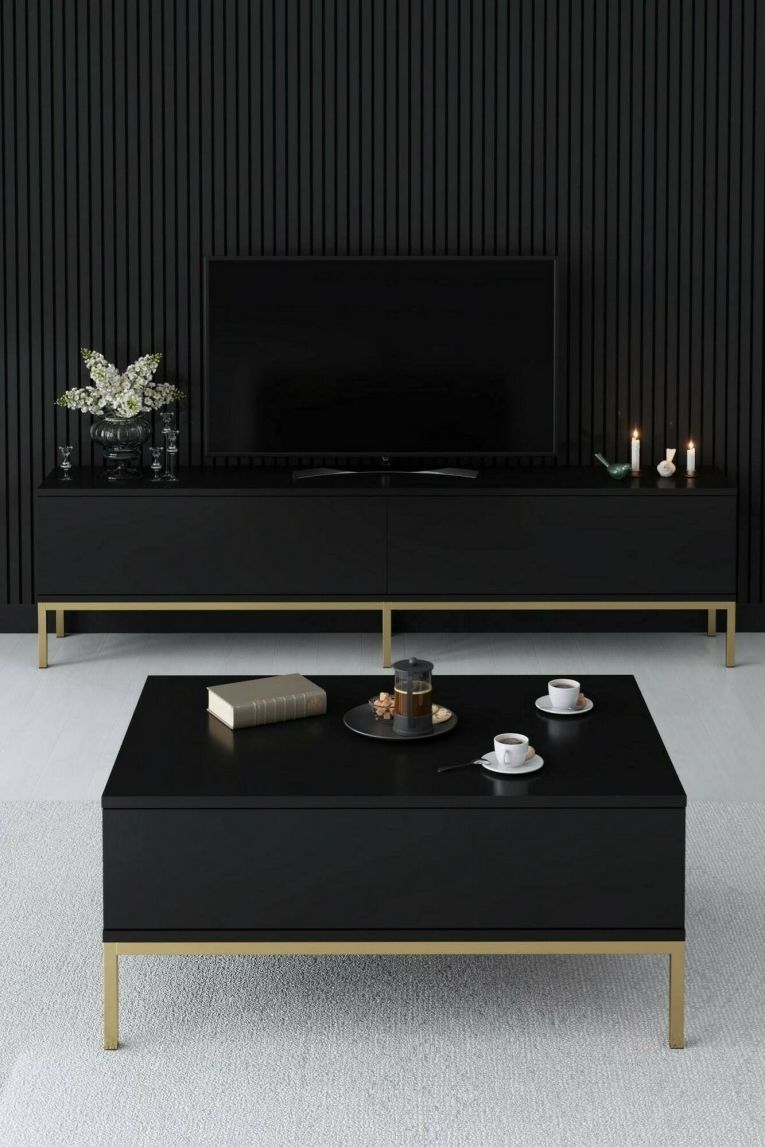 Porta TV nero e oro 180x30x47h cm modulabile - Espero