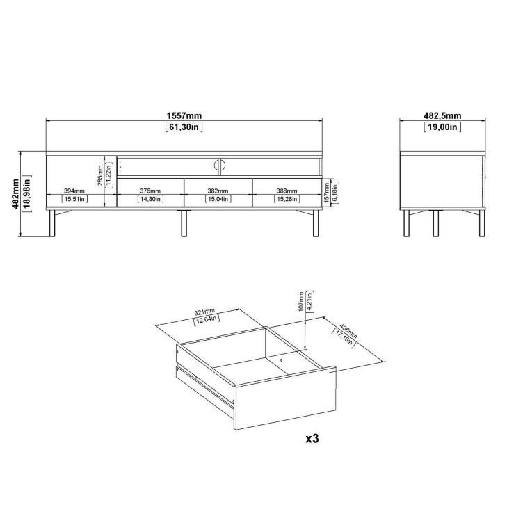 Porta TV nero,noce 155x48x48h cm in legno - Rosata