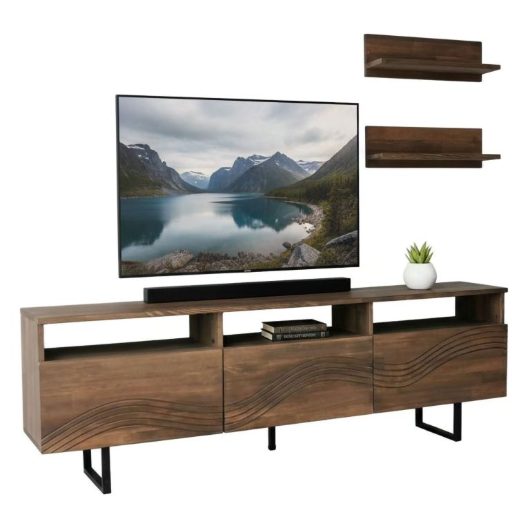 Porta TV noce 170x30x40h cm 3 ante legno massello - Ulana