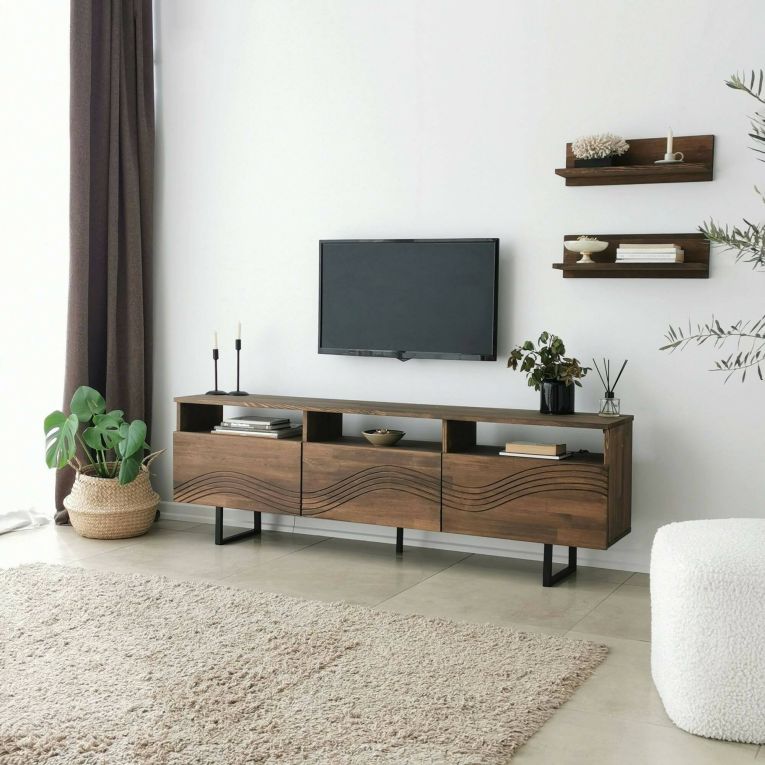 Porta TV noce 170x30x40h cm 3 ante legno massello - Ulana