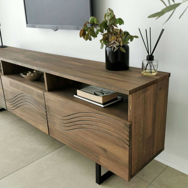 Porta TV noce 170x30x40h cm 3 ante legno massello - Ulana