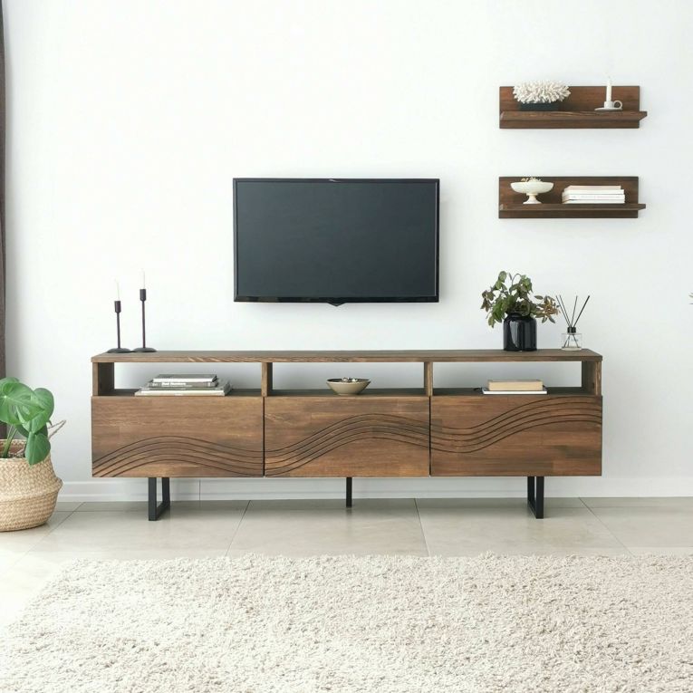 Porta TV noce 170x30x40h cm 3 ante legno massello - Ulana