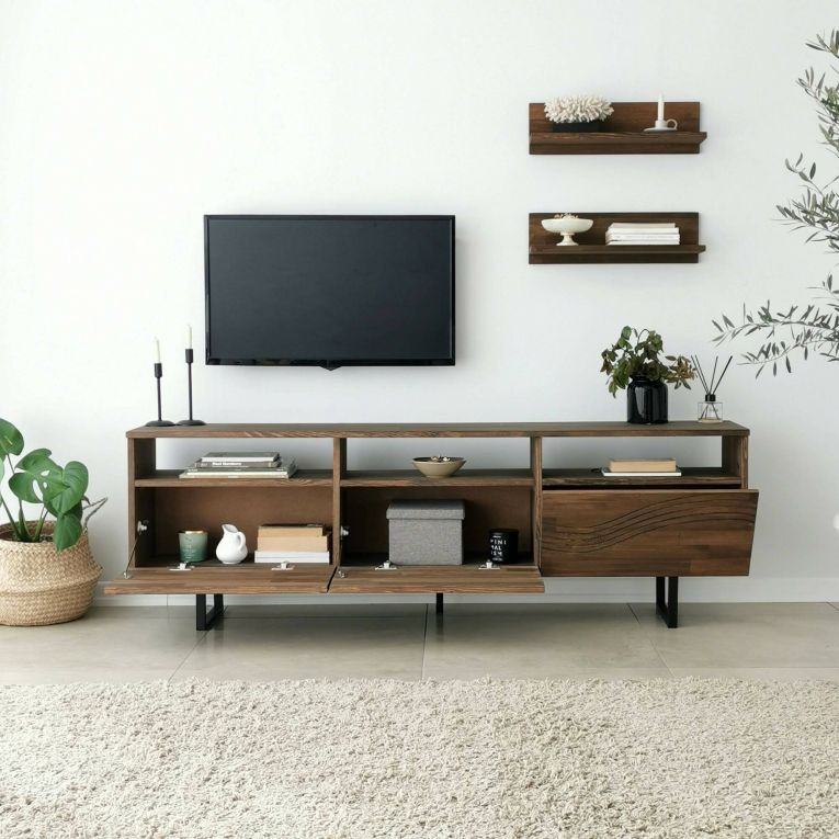 Porta TV noce 170x30x40h cm 3 ante legno massello - Ulana