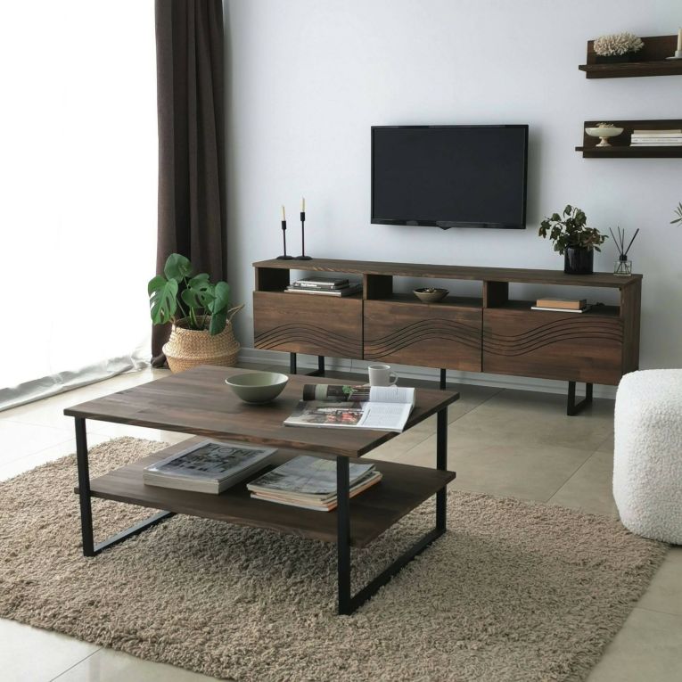 Porta TV noce 170x30x40h cm 3 ante legno massello - Ulana