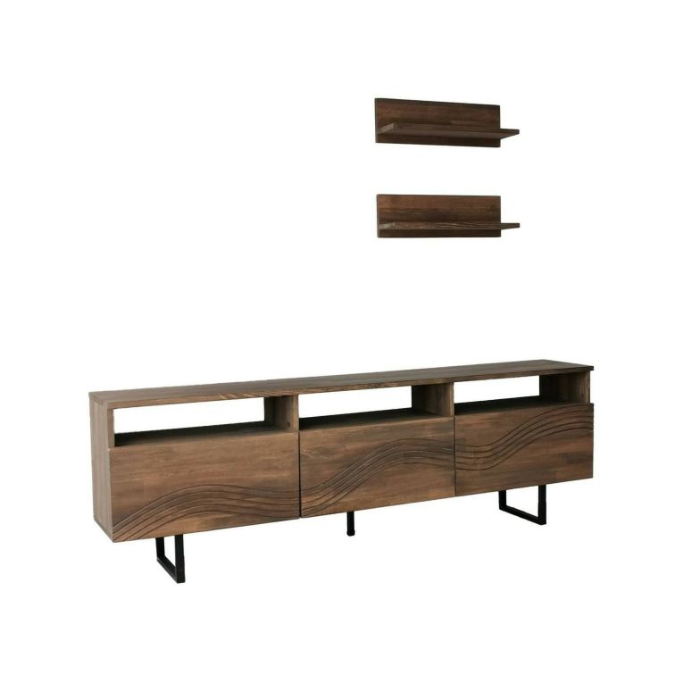 Porta TV noce 170x30x40h cm 3 ante legno massello - Ulana