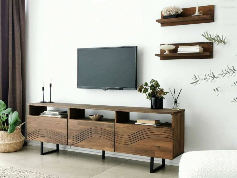 Porta TV noce 170x30x40h cm 3 ante legno massello - Ulana